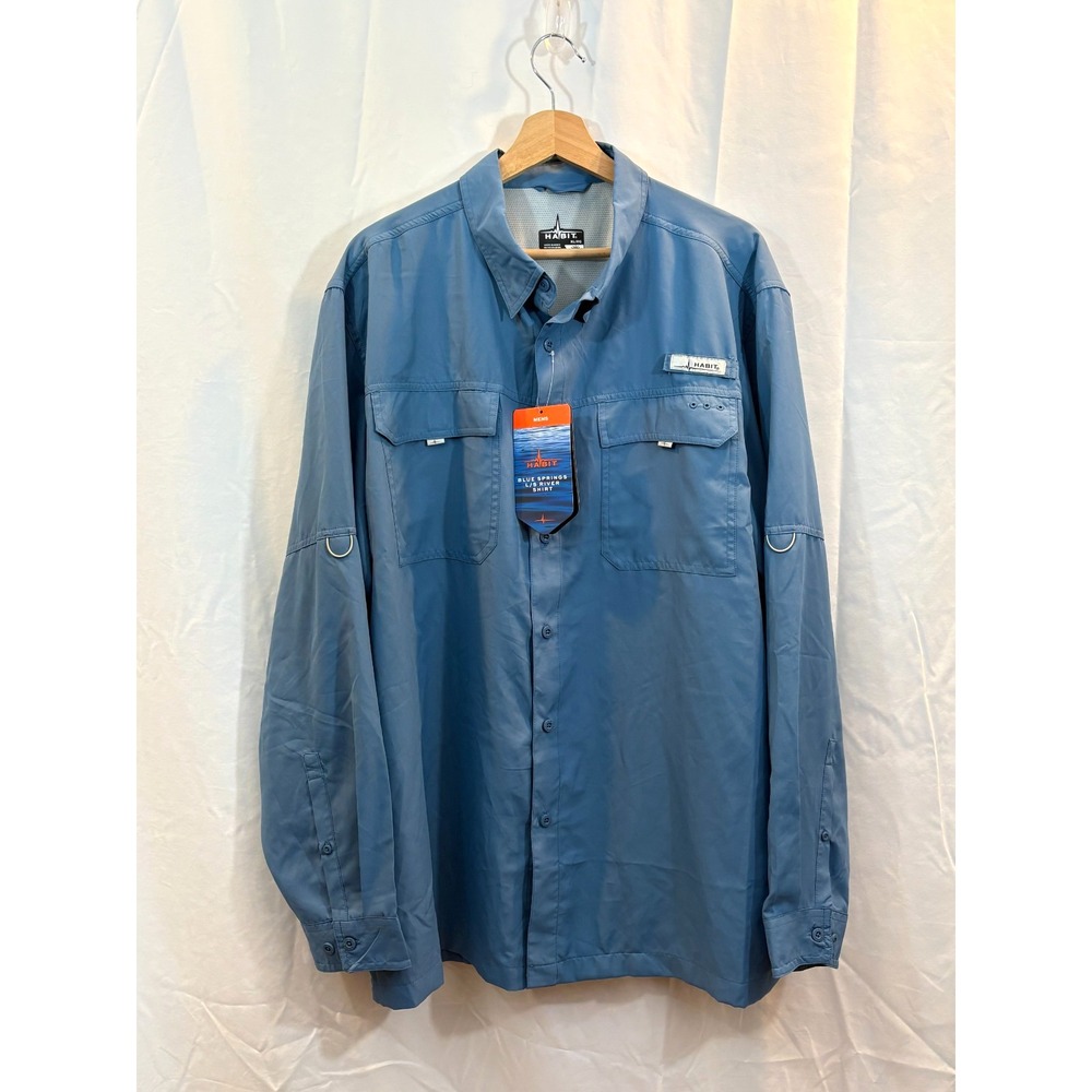 NWT's Habit Men's Blue Springs River Fishing Shirt, UPF 40+ Quick Dry, Size XL
